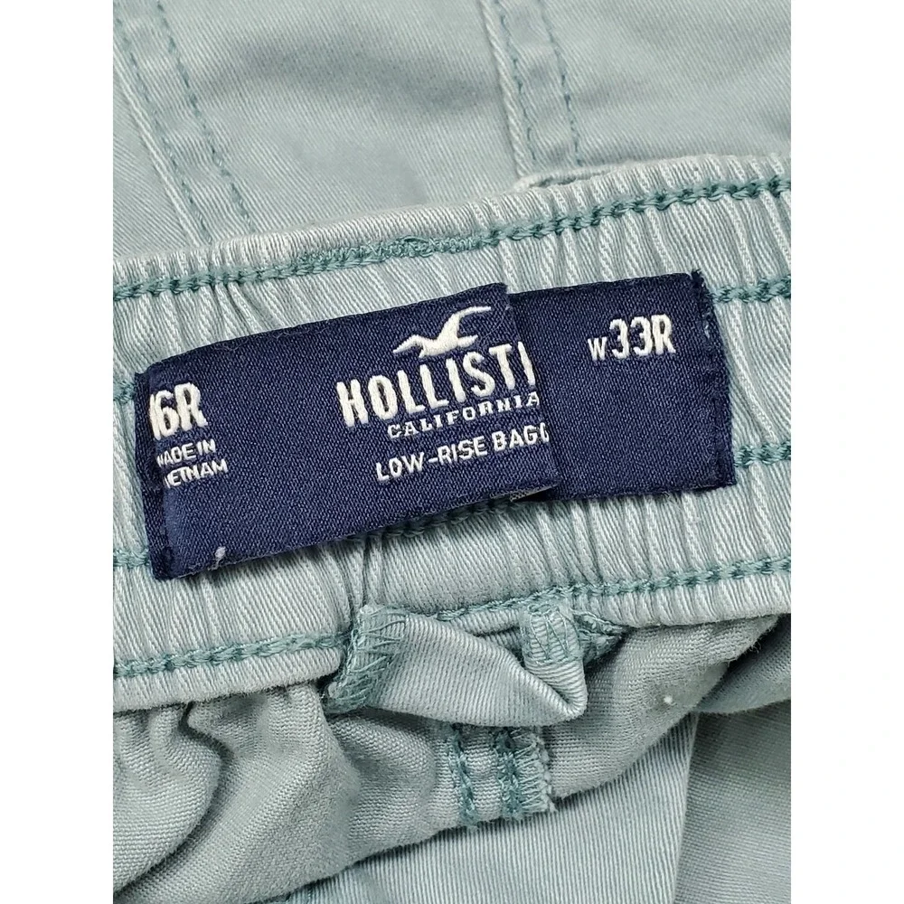 Hollister Women Pants 16R Light Blue Cargo Low-Rise Baggy Button